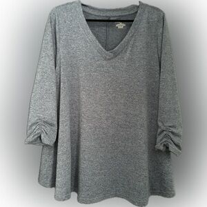 Soft Knit Swing Shirt V-Neck 3/4 Sleeves Ruched 18/20 1X 2X